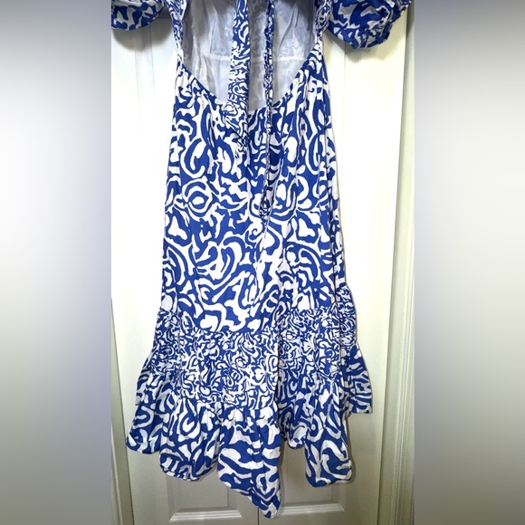 Tanya Taylor Cynthia Cotton Poplin Midi tiered tiered Dress Size 14 Blue EUC - Picture 7 of 16